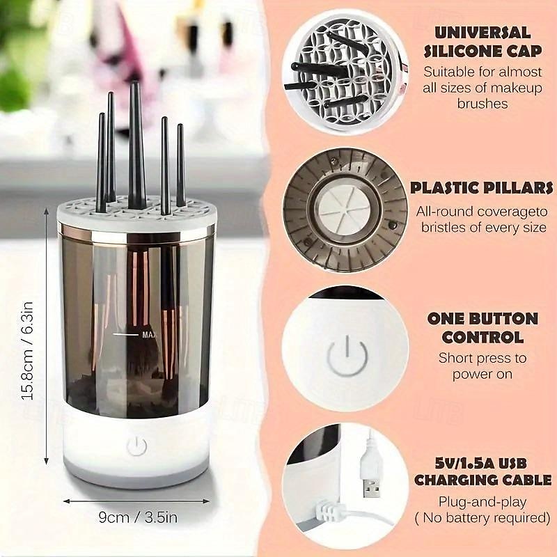 Nettoyeur de pinceaux de maquillage électrique Machine de nettoyage de pinceaux de maquillage Nettoyeur de pinceaux de maquillage Convient à toutes les tailles de pinceaux de maquillage de 2025 ? $15.99 –P3