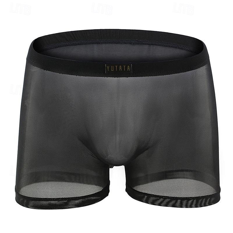 Men's 1 PCS Boxers Underwear Boxer Shorts Mesh Nylon Breathable Soft Comfortable Plain Mid Rise Black White 2025 - $8.99 –P13