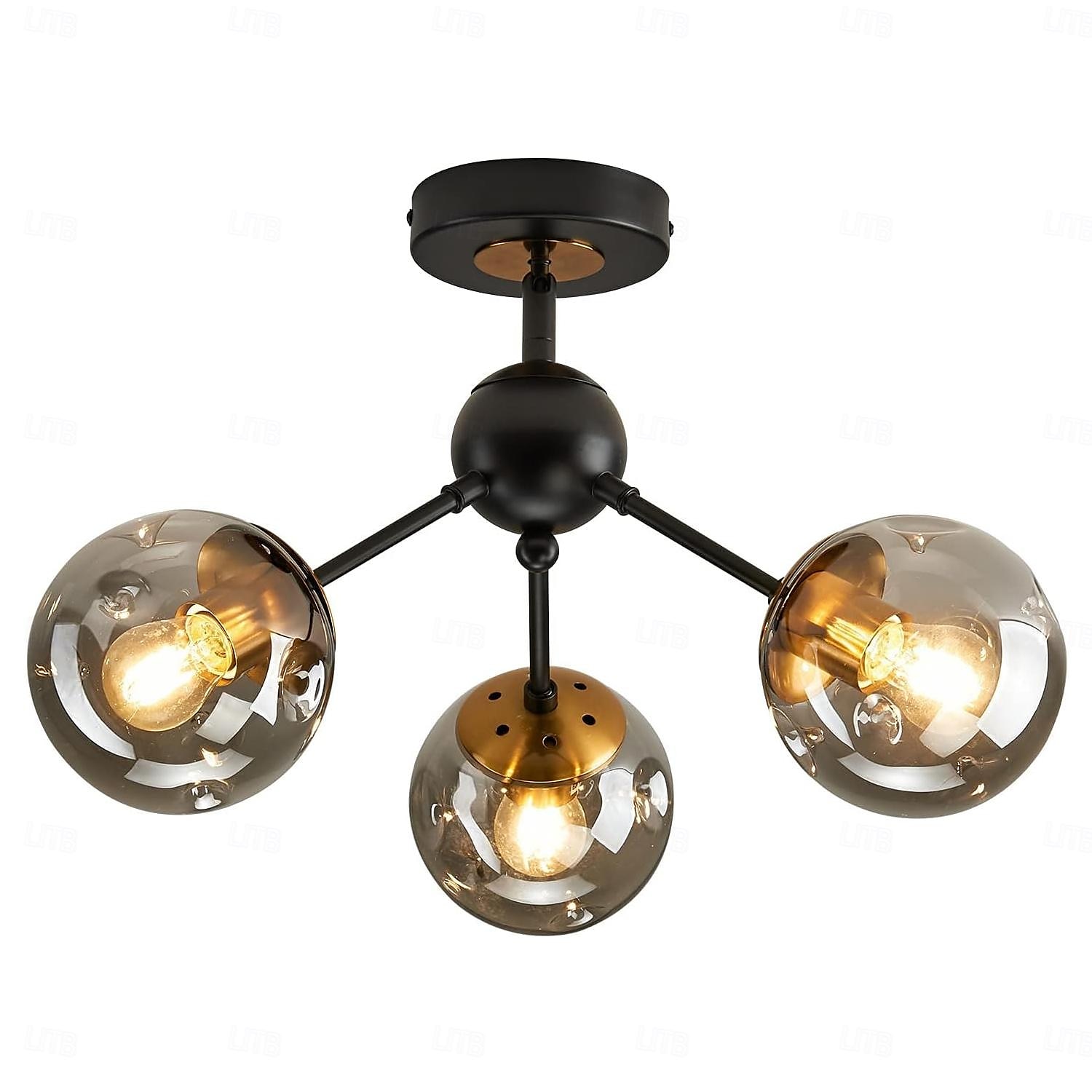 LED Ceiling Lights 3-Color Light Source 18/41cm 1/3-Light Vintage Semi Flush Mount Ceiling Light Fixture with Glass Globe E26/E27 Black Ceiling Light for Hallway Stairway Porch Entryway Kitchen Bedroom Laundry Farmhouse 110-240V 2025 - $86.99 –P8