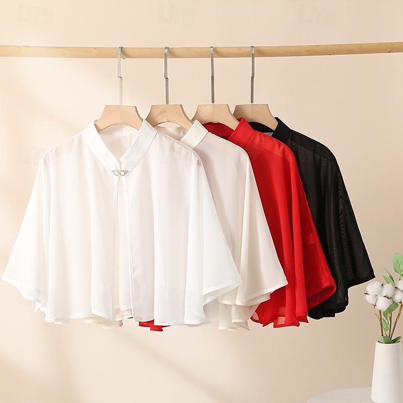 Sjal til kvinner Elegant Luksus Ermeløs Chiffon Bryllup Wrap Med Ren Farge Til Bryllup Sommer 2025 - $20.99 –P3