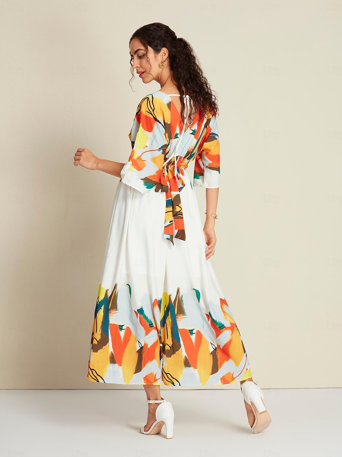 בגדי ריקוד נשים המקסי שמלת מקסי לבן חצי שרוול הדפסים גרפיים קשירה מאחור קיץ קיץ & אביב צווארון V חופשה יום יומי קז'ואל S M L 2025 - $135.99 –P3