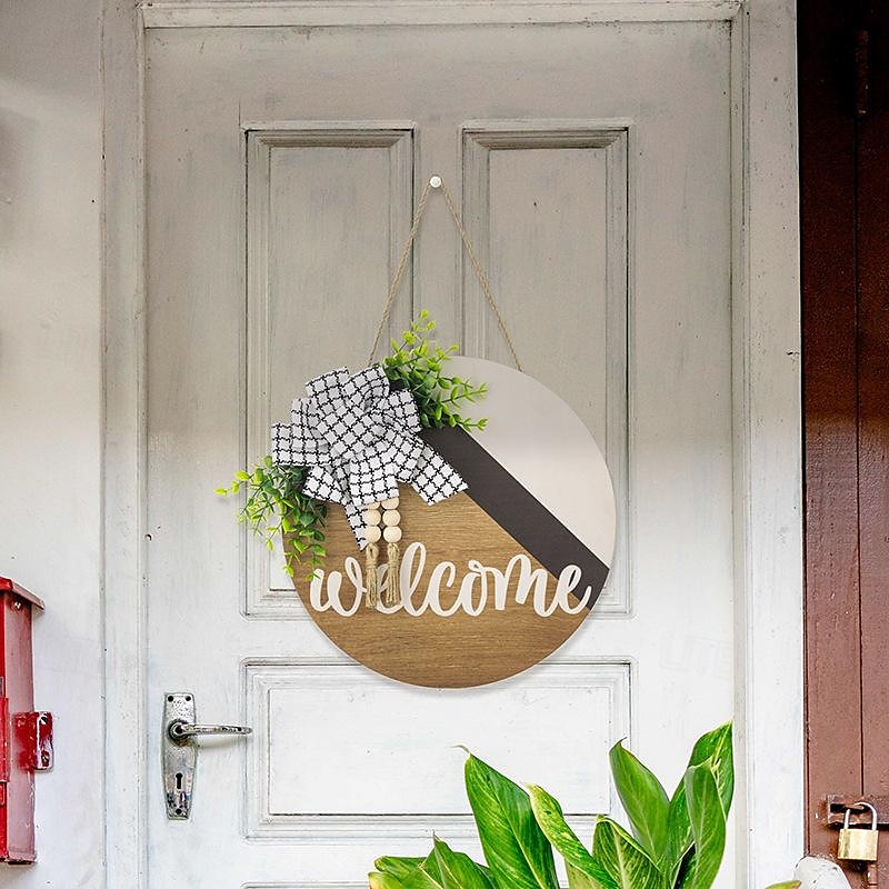1pc Crafting 12 Inches Welcome Sigh For Front Door Big Wooden Wreath Welcome Wreath Farmhouse Front Door Decoration Housewarming Gift for Home Outdoor Indoor 2025 - $13.99 –P19