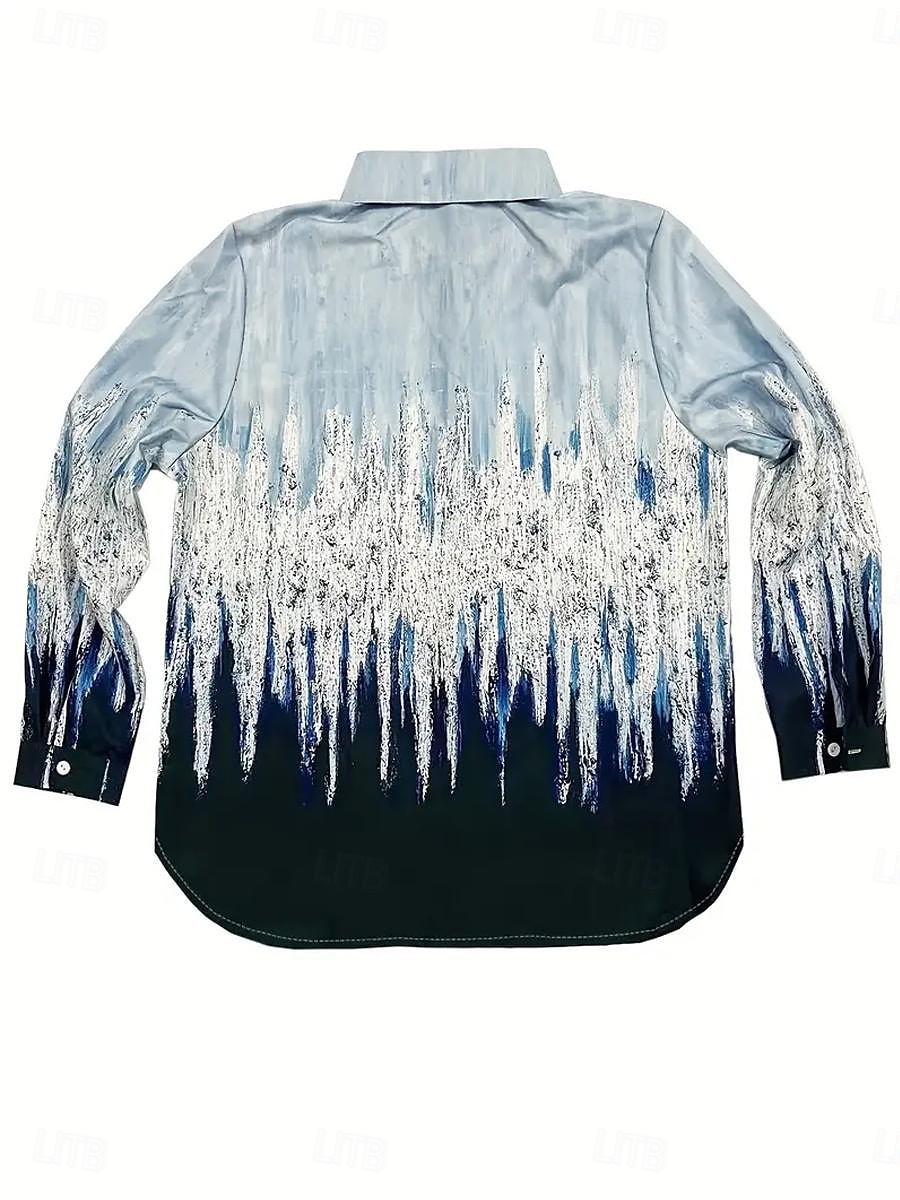 Damenshirt Langarm Button-Down Bluse Stilvolle Knöpfe Druck 3/4-Länge Ärmel Hemd Kragen Arbeit Alltag Blau Sommer Frühling Herbst 2025 - $32.99 –P3