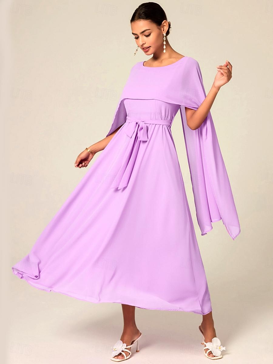 Per donna Abito maxi Abito a trapezio Elegante Formale Feste Ospite di nozze Vestibilità comoda Girocollo Blu ghiaccio Verde scuro Viola chiaro Estate del 2025 a $45.99 –P4