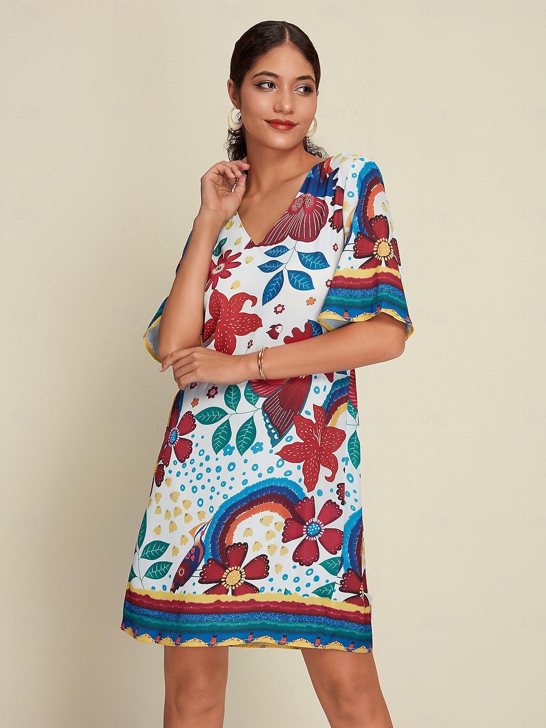 Mujer Vestido Estampado Mini vestido Blanco Media Manga Flores Estilo Floral Estampado Verano Escote en Pico Vestidos XS S M 2026 - $79.99 –P6