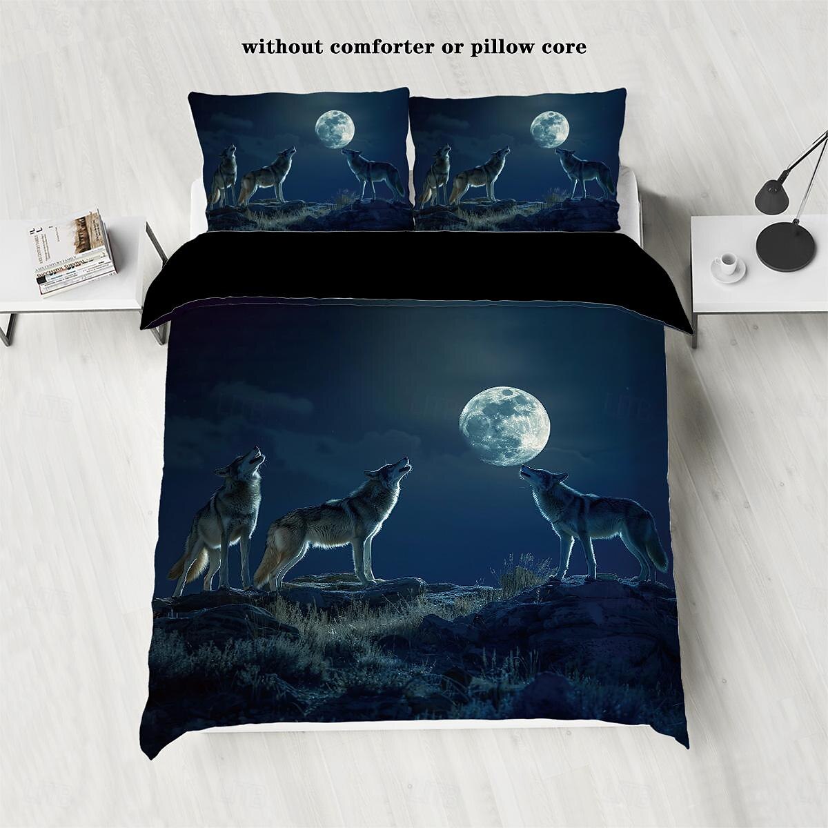Sada povlečení na přikrývku moon night wolf - obsahuje povlak na přikrývku a povlak na polštář - mystický design vlka a měsíce - měkká a pohodlná látka 2025 - $30.99 –P9