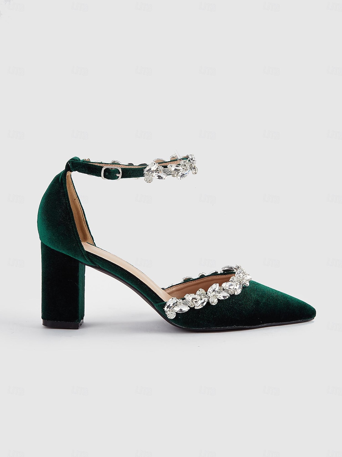 Women's Green Velvet Block Heel Pumps with Rhinestone Ankle Straps for Weddings and Formal Events 2025 - $59.99 –P2