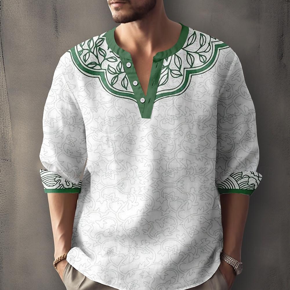 Herren Muster Ethnisch Hemd Knopfhemd Langarm Brautkleider schlicht Stamm Täglich Festtage Sommer Frühling Herbst Ständer Bedruckt Rote Blau Grün 2025 - $24.99 –P5