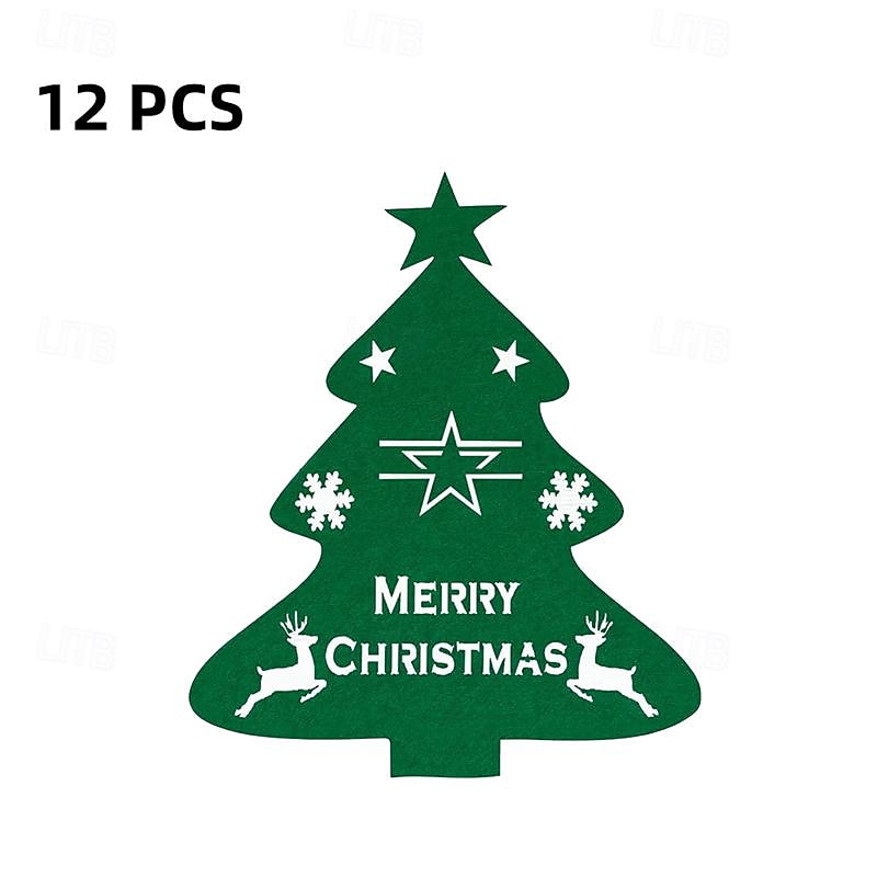 Porte-couteau et fourchette de noël en feutre, 12 pièces, sac à couverts de poche en forme d'arbre de noël en forme d'étoile, organisateur de décoration de table pour fête du nouvel an de 2025 ? $9.99 –P3