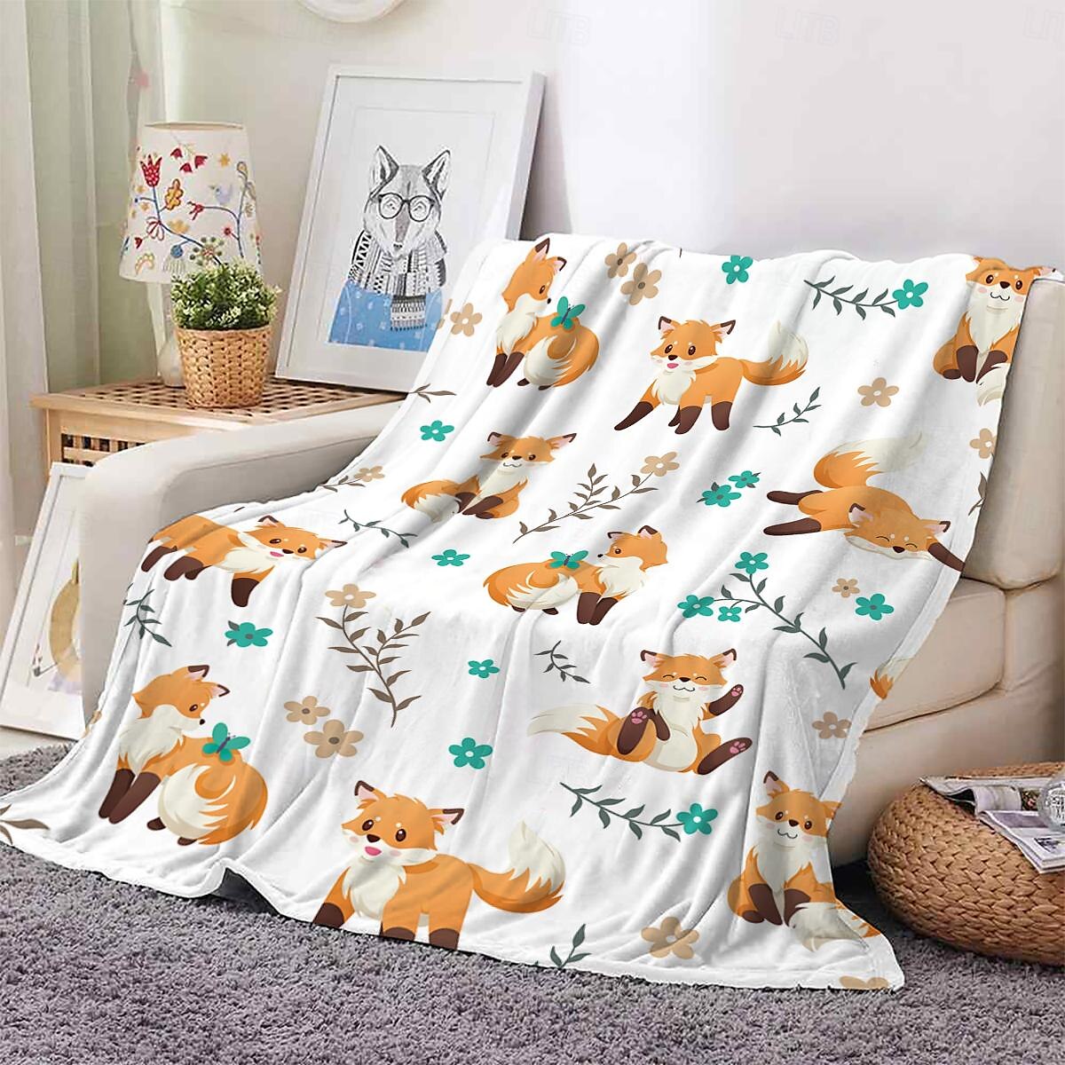 Autumn Animal Flannel Blanket - Soft and Cozy Fabric - Warm and Comfortable Design - Perfect for Fall Home Decor and Snuggling - Ideal for Sofa or Bed 2025 - $27.99 –P2