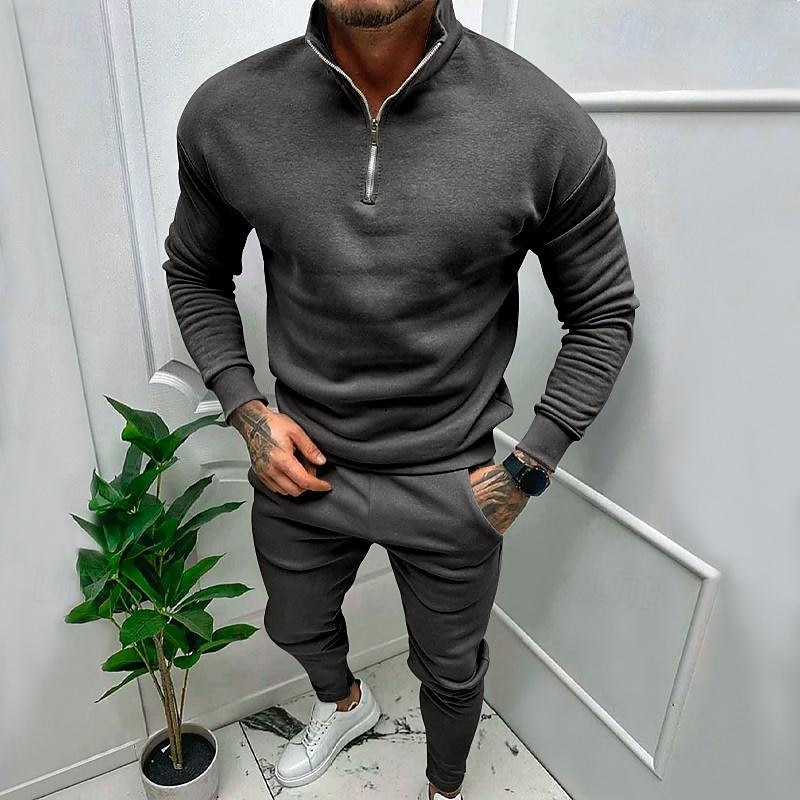 Per uomo Tuta Da Ginnastica Tuta da ginnastica Felpa con cerniera a un quarto Aalbicocca Nero Bianco Rosso Grigio chiaro Colletto Mao Liscio 2 pezzi Sportivo Giornaliero Per eventi Streetwear del 2025 a $31.99 –P9