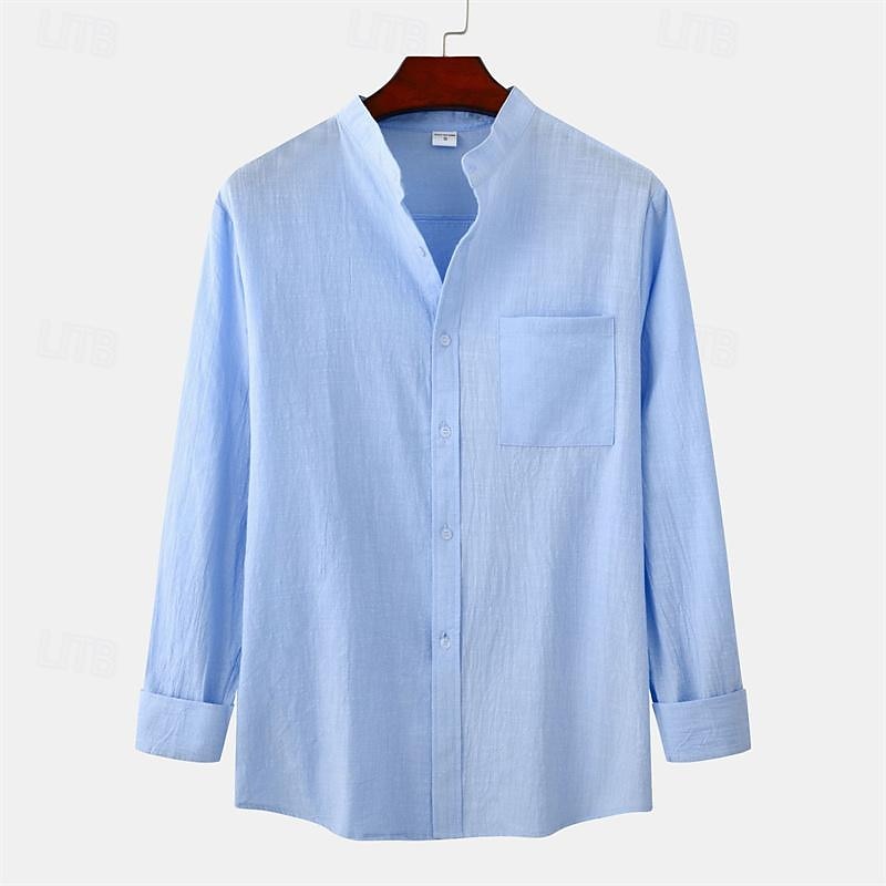 Per uomo Camicia Camicia Estiva Camicia casual Camicia da Spiaggia Camicia con Bottoni Nero Bianco Blu marino Marrone Kaki Manica Lunga Semplice Colletto alla coreana Vacanza Camicia hawaiana Tasca del 2025 a $30.99 –P5