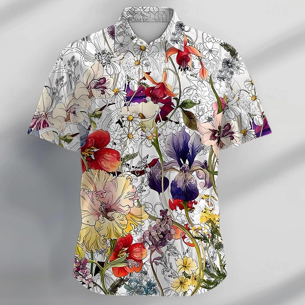 Miesten Kukka Trooppiset kukat Paita Havaiji paita Button Up paita Lyhythihainen Paita Sänkyjen avaus Vapaa-aika Loma Juhla-iltavaatteet Päivittäin Multi Color S M L 2025 - $22.99 –P1