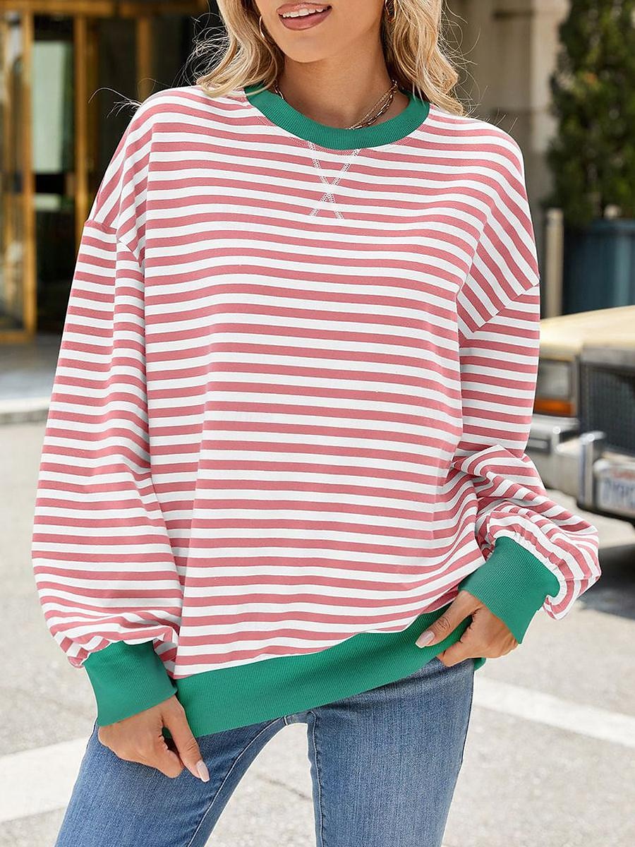 tröja dam sweatshirt ledigt randig vardagskläder gå ut rund hals tryck långärmad svart röd blå lila vår höst vinter 2025 - $44.99 –P8