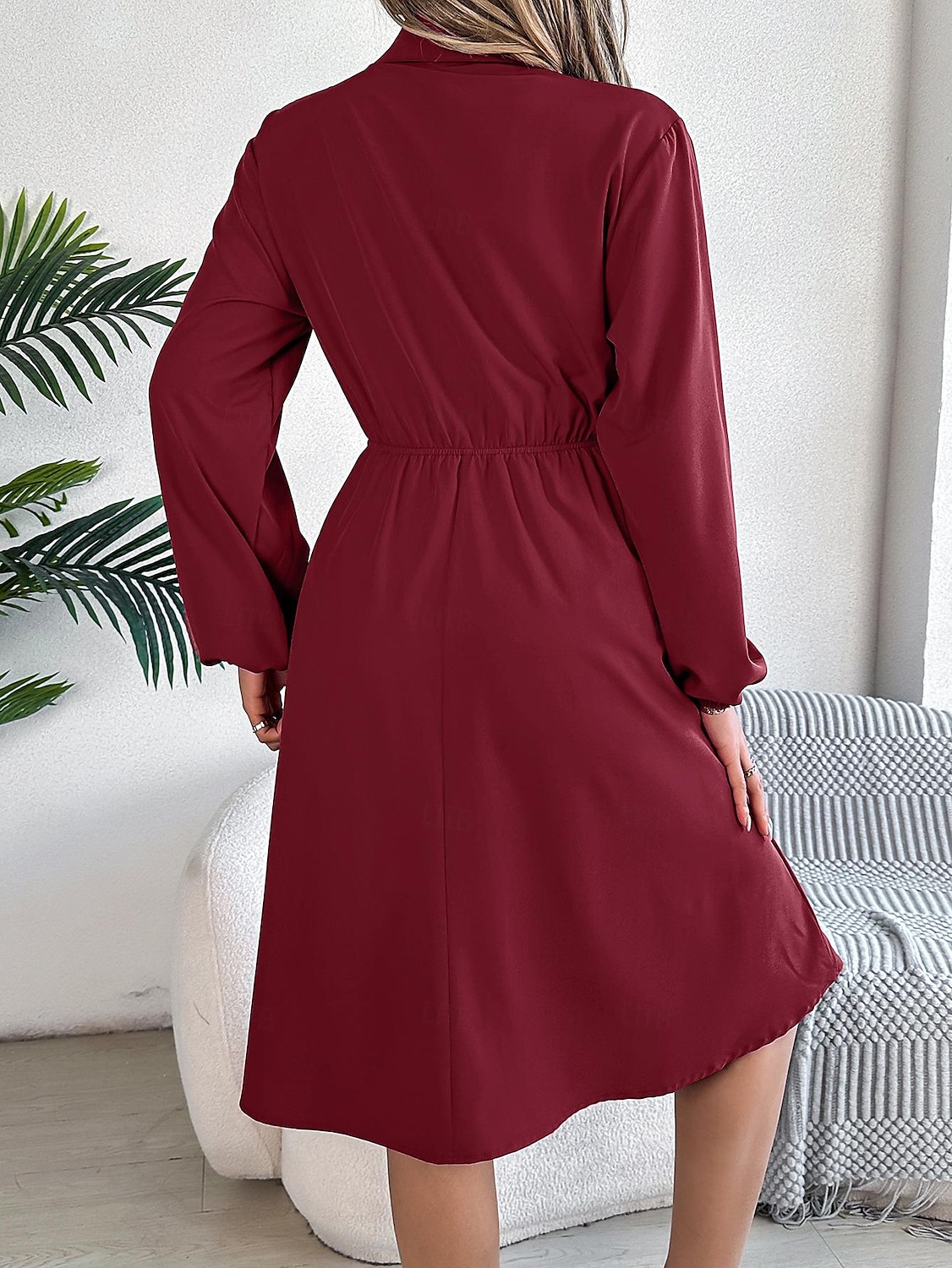 Damen Arbeitskleidung A Linie Kleid Modisch Täglich Arbeitsmode Bischof Midikleid Gefaltet Taste Hemdkragen Langarm Glatt Regular Fit Schwarz Wein Khaki Frühling Herbst S M L XL 2025 - $28.99 –P9