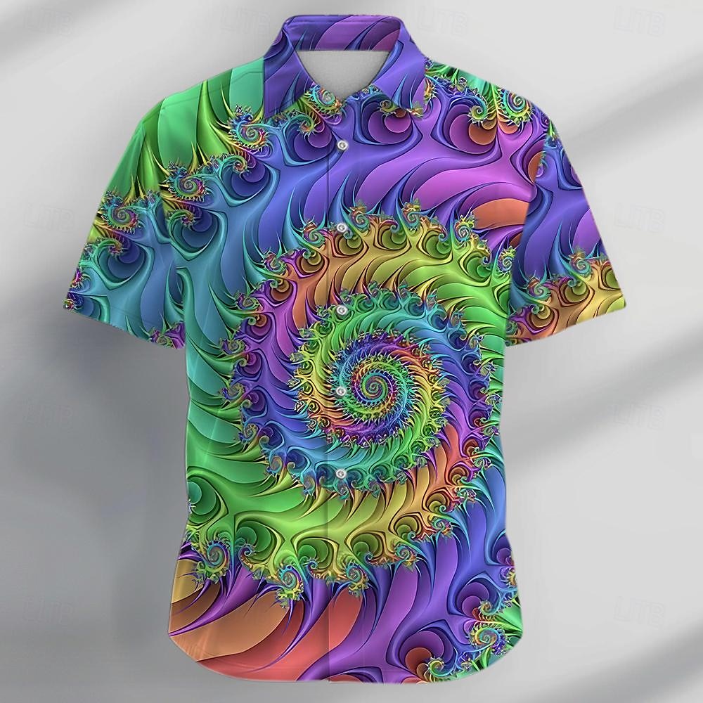 Herren Neon Hemd Knopfhemd Kurzarm Brautkleider schlicht Urlaub Täglich Sommer Umlegekragen Hemden mit Kragen Knopf hoch 3D-Druck Purpur 2025 - $24.99 –P1