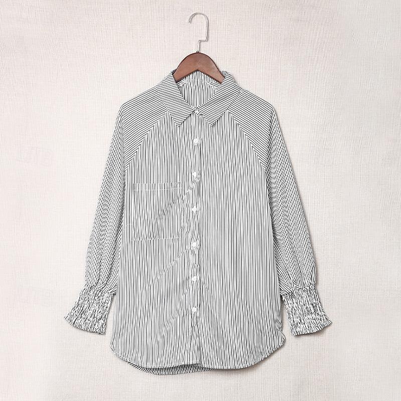 dames overhemd blouse casual gestreept knopen zak lange mouw normale tops overhemd kraag dagelijks zwart blauw lente& val 2025 - $39.99 –P5
