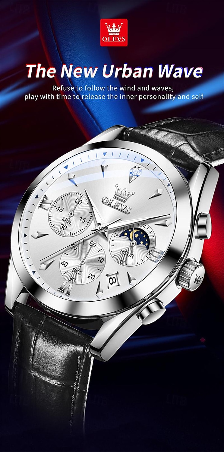 New Olevs Olevs Brand Fashion Trend Men'S Business Watch Luminous Chronograph Calendar 24 Hours Multi-Function Quartz Watch Casual Versatile Waterproof Sports Men'S Wristwatch 2025 - $36.99 –P1