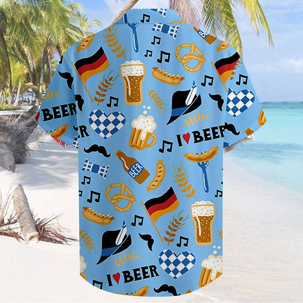 Pánské Pivo Havajská košile Aloha košile Krátký rukáv Havajské Na běžné nošení Letovisko Venkovní Dovolená ulice Léto Jaro Přehnutý Tisk Vodní modrá 2025 - $24.99 –P3
