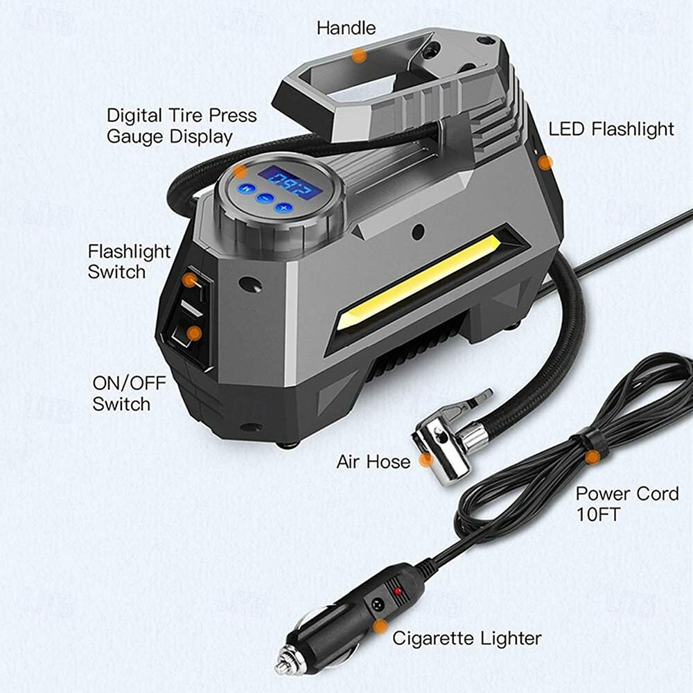 digital däckinflator luftkompressor däckpump 100 psi 12v med 2 sätt att skruva  & klämma på ventilanslutningsbilen 2025 - $38.99 –P6