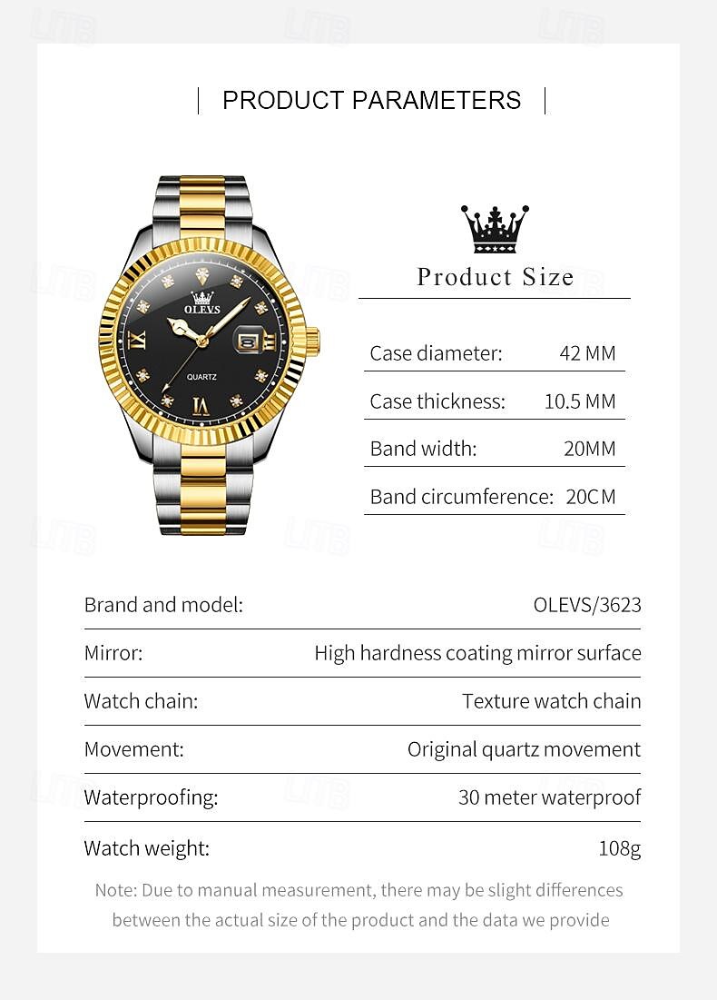 OLEVS Men Quartz Watch Fashion Business Wristwatch Luminous Calendar Waterproof Decoration Steel Watch 2025 - $27.99 –P10