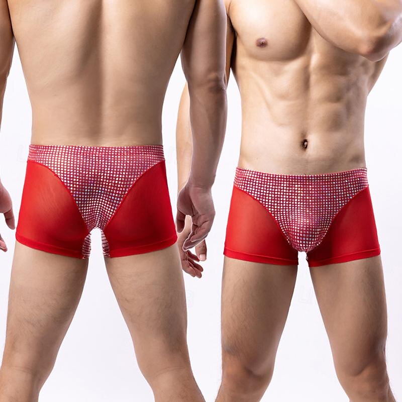Men's 1 PCS Boxers Underwear Boxer Shorts Patchwork Polyester Breathable Soft Comfortable Plaid Color Block Mid Rise Black White 2025 - $8.99 –P8