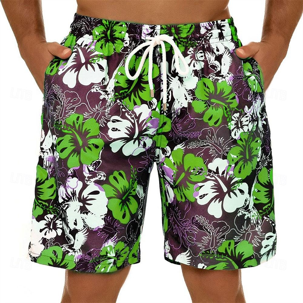 Men's Graphic Flower / Floral Swimming Trunks Board Shorts Swim Shorts Mid Waist Streetwear Hawaiian Boho Casual Daily Holiday Drawstring with Mesh lining Elastic Waist Designer Clothing Apparel 2025 - $19.99 –P10