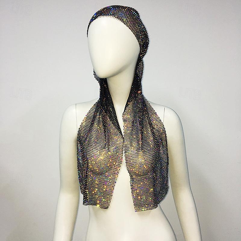 lussuosa fascia per capelli a maglia larga con strass - fascia elastica per turbante con cristalli e accenti scintillanti - perfetta per le donne in discoteca, rave party del 2025 a $25.99 -P7