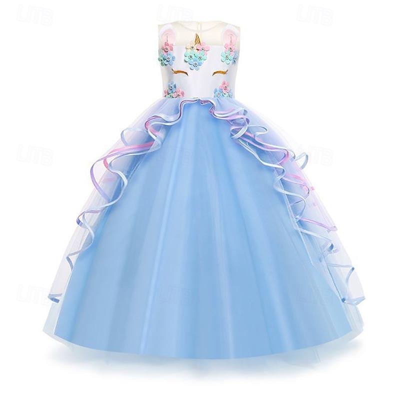 Kids Girls' Dress Color Block Rainbow Sleeveless Party Sweet Polyester Maxi Tulle Dress Summer Spring 3-12 Years Light Pink White Ivory 2025 - $26.99 –P10