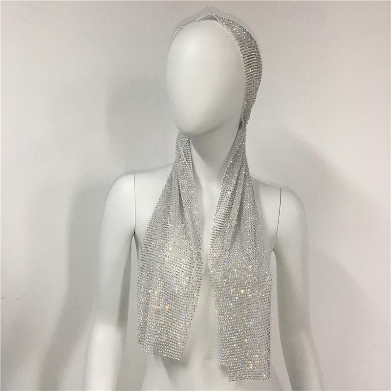 lussuosa fascia per capelli a maglia larga con strass - fascia elastica per turbante con cristalli e accenti scintillanti - perfetta per le donne in discoteca, rave party del 2025 a $25.99 -P4
