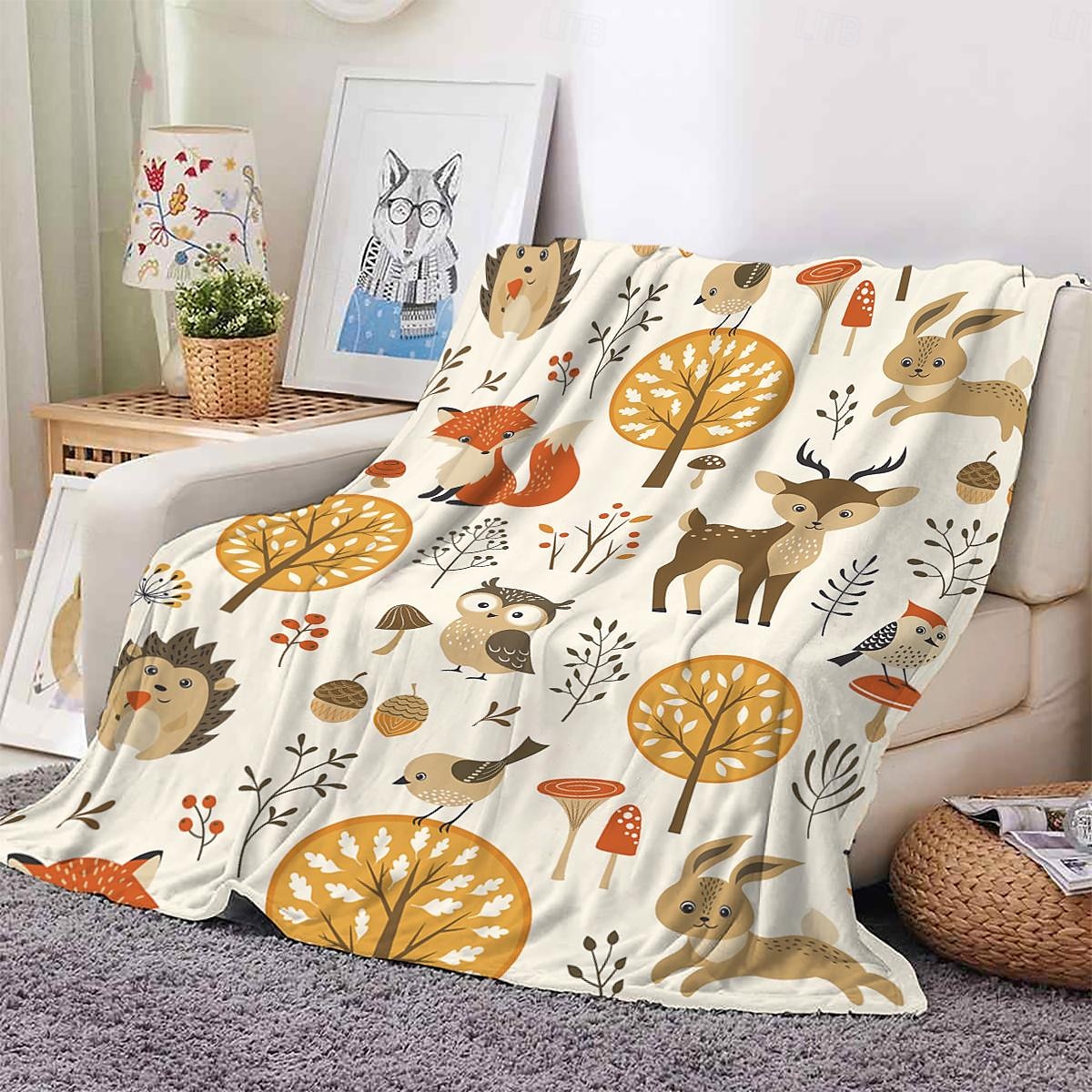 Autumn Animal Flannel Blanket - Soft and Cozy Fabric - Warm and Comfortable Design - Perfect for Fall Home Decor and Snuggling - Ideal for Sofa or Bed 2025 - $27.99 –P8