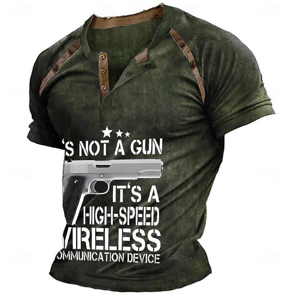 Men's Graphic Color Block Weapon Henley Shirt Tee Short Sleeve 3D Print Fashion Designer Comfortable Outdoor Casual Daily Summer Black Wine Navy Blue Green Gray Henley Henley T-Shirt 2025 - $22.99 –P1