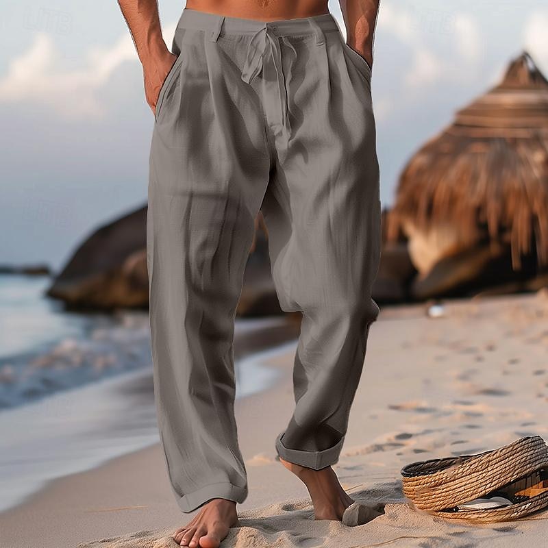 Homens Calças Calça verão Calças de praia Com Cordão Pregas Perna reta Tecido Conforto Respirável Comprimento total Casual Diário Feriado Moda Estilo Clássico Preto Branco de 2025 por $25.99 –P6