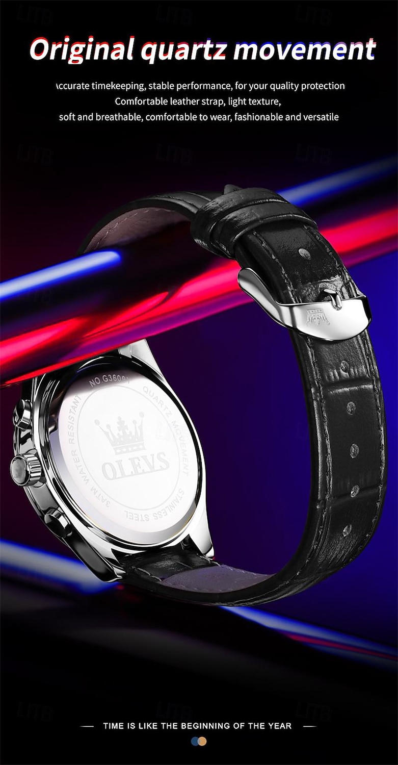 New Olevs Olevs Brand Fashion Trend Men'S Business Watch Luminous Chronograph Calendar 24 Hours Multi-Function Quartz Watch Casual Versatile Waterproof Sports Men'S Wristwatch 2025 - $36.99 –P3