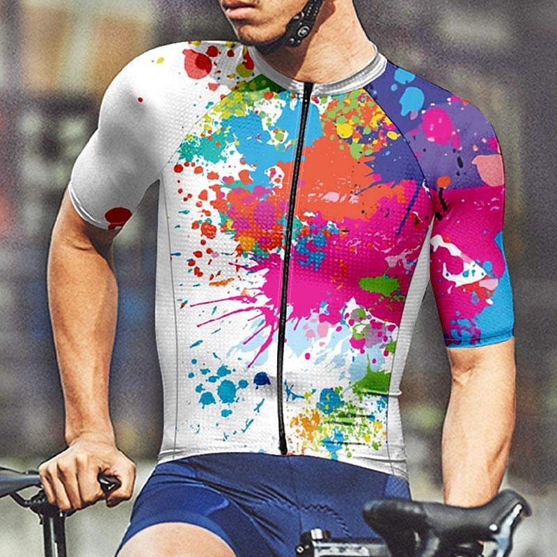 Herren Radtrikot Graffiti Kurzarm Fahhrad T-Shirt Trikot mit 3 Gesäßtaschen Mountainbike MTB Schnelltrocknend Anatomisches Design Feuchtigkeitsableitend Atmungsaktiv Sport Weiß Gelb Blau Bekleidung 2026 - $30.99 –P3