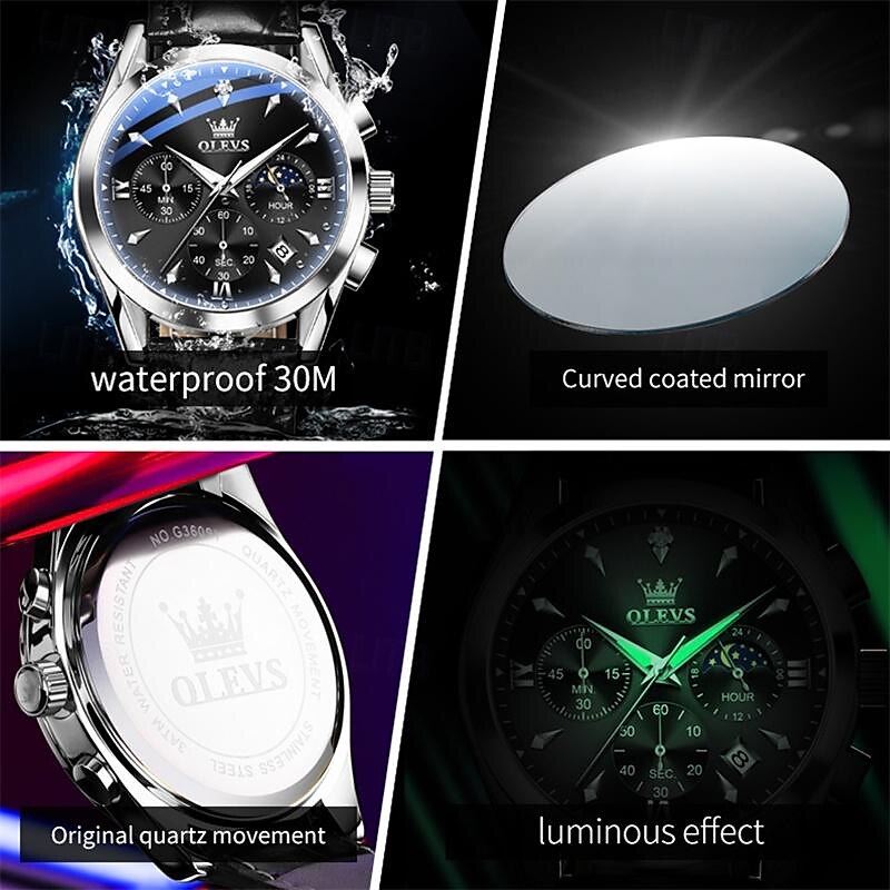 New Olevs Olevs Brand Fashion Trend Men'S Business Watch Luminous Chronograph Calendar 24 Hours Multi-Function Quartz Watch Casual Versatile Waterproof Sports Men'S Wristwatch 2025 - $36.99 –P14