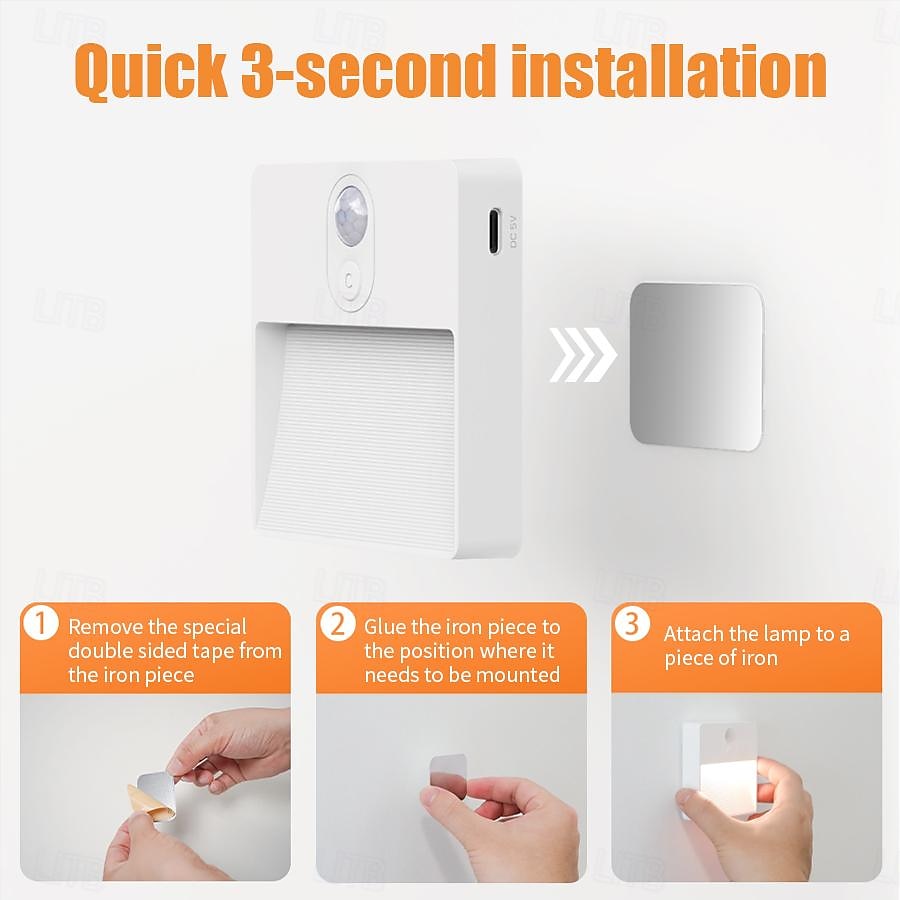 1pc LED Infrared Motion Sensor Night Light, Stepless Dimming Rechargeabl Night Light Automatic On/Off Adjustable Colors for Kitchen, Bedroom, Living Room, Hallway, Bathroom 2025 - $13.49 –P4
