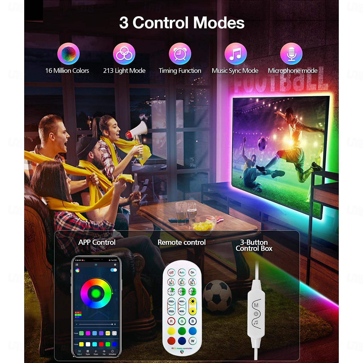 TV LED Backlight Strip RGBIC Programmable Music Synchronization Timing Bluetooth APP Control 2.4G Control 1-5M TV/Monitor Backlight Indoor or Outdoor Activities Festival Decoration USB 5050 Light Strip 2025 - $17.99 –P5