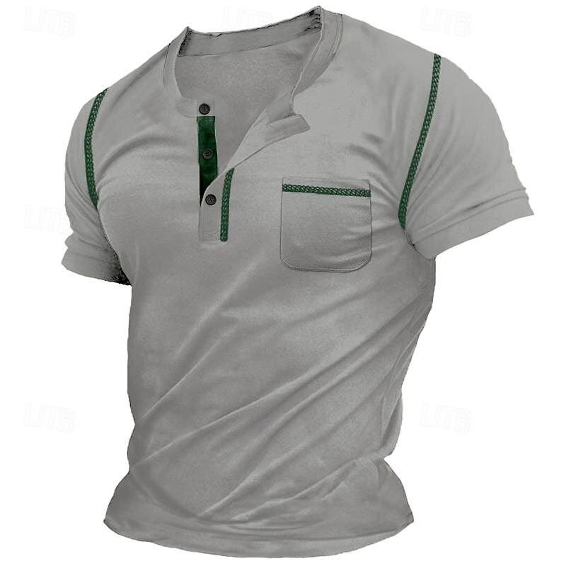 Herr Henleytröja T-tröja Slät Henley Gata Semester Kort ärm Ficka Vintagestil Kläder Mode Designer Grundläggande 2025 - $20.99 –P6