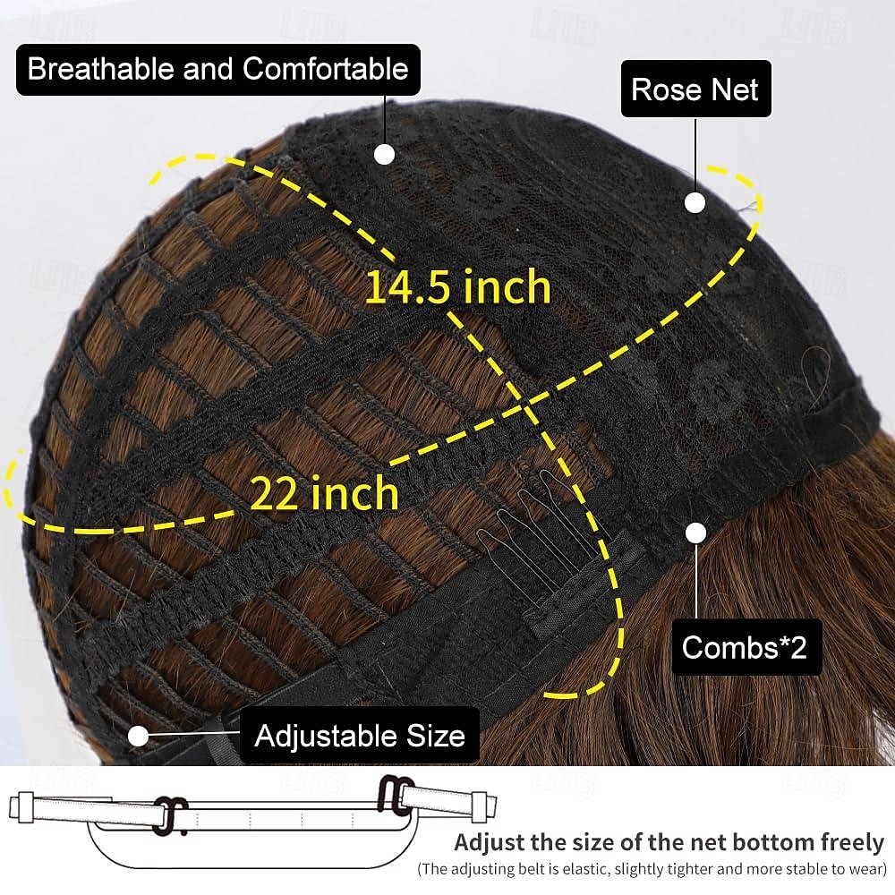 Perruques brunes à auburn avec frange perruque courte ondulée pour femmes perruques synthétiques courtes ondulées bouclées perruques de cheveux en fibres résistantes à la chaleur pour tous les jours de 2025 ? $16.49 –P6