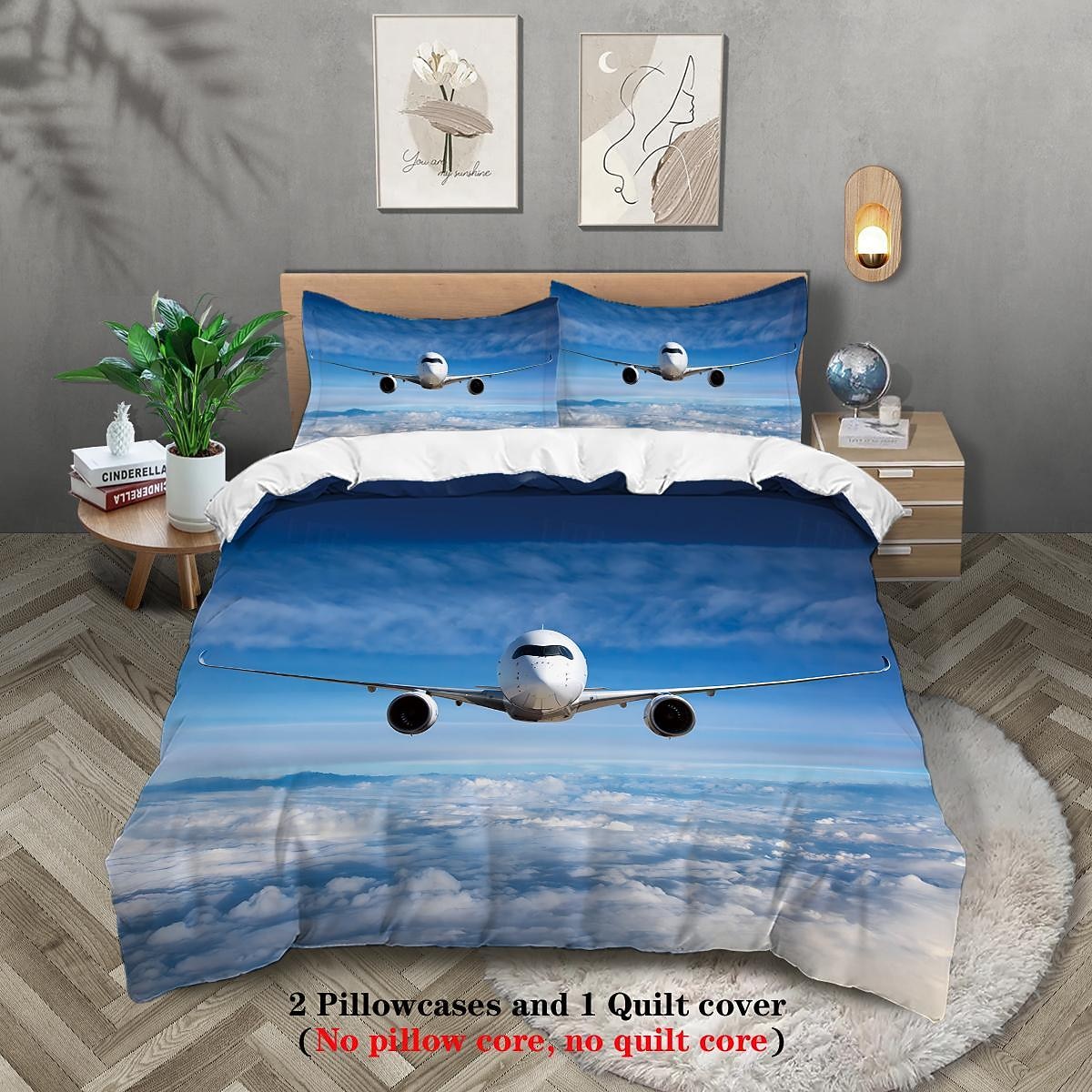 Bettbezug-Set mit Flugzeug, Himmel, Sonnenuntergang, Landebahn – enthält Bettbezug und Kissenbezüge – atemberaubendes Flugzeug- und Sonnenuntergangsdesign – weicher und bequemer Stoff 2026 - $48.99 –P9