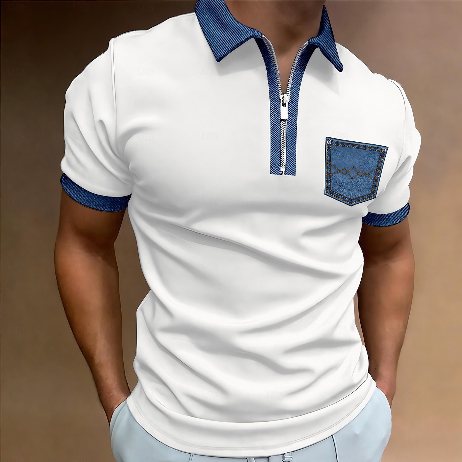 Herren Poloshirt Golfhemd Casual Festtage Kargen Viertel Postleitzahl Kurzarm Modisch Basic Farbblock Viertel Postleitzahl Sommer Regular Fit Hellblau Schwarz Weiß Khaki Hellgrau Poloshirt 2025 - $13.99 –P2