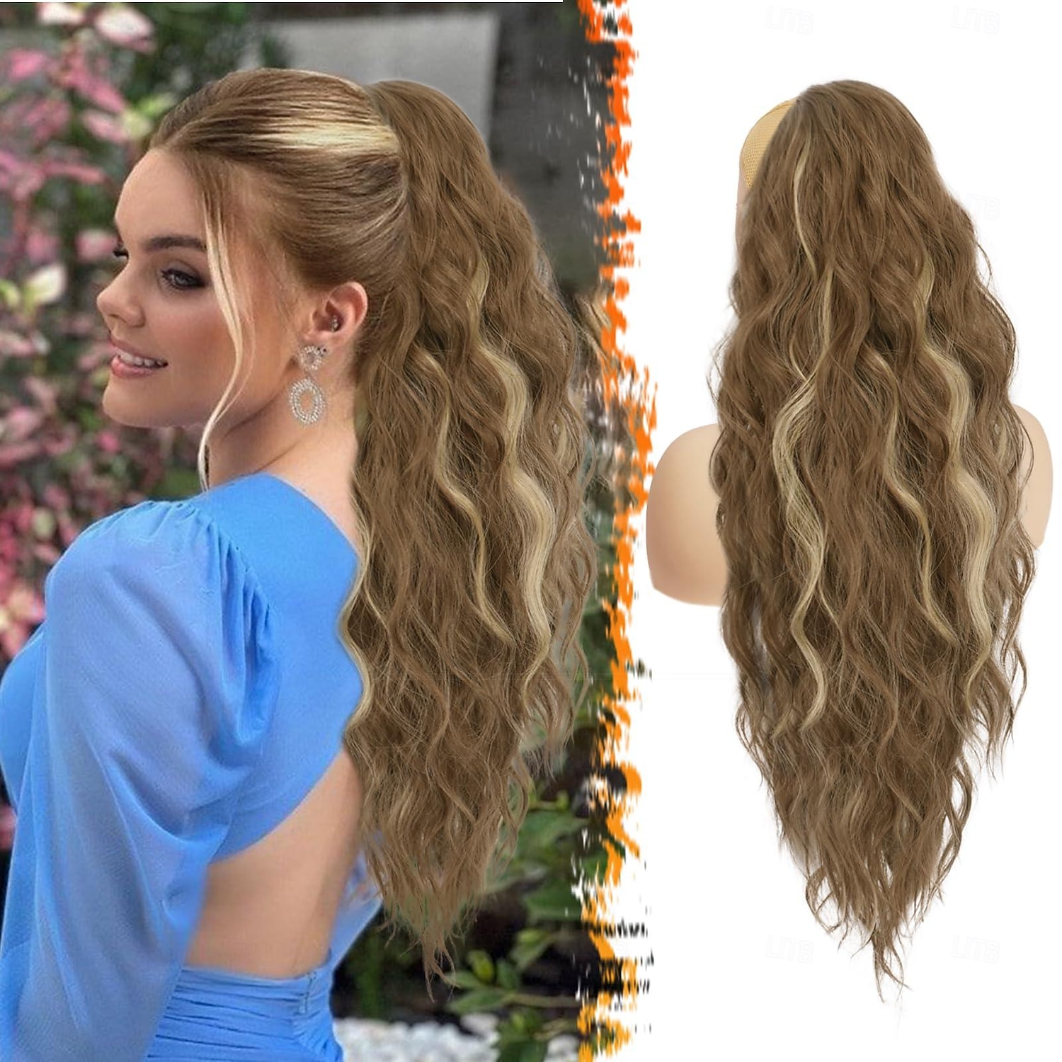 rød hestehale extension - 26 tommer hestehale hair extensions med snøring for kvinner - lang krøllete bølgete syntetiske klips i falske hestehale frisyrer jenter daglig fest - kobberrød 2025 - $11.49 –P9