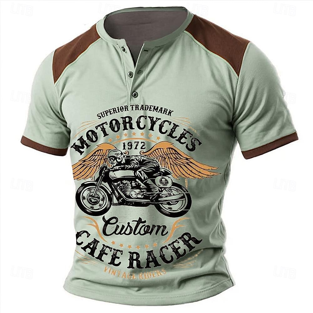 Męskie Motosiklet Podkoszulek Koszula Henley Krótki rękaw Druk 3D Designerskie Retro / vintage Codzienny Ulica Lato Wiosna Niebieski Zielony Khaki Henley Koszulka Henley 2026 - $22.99 –P5