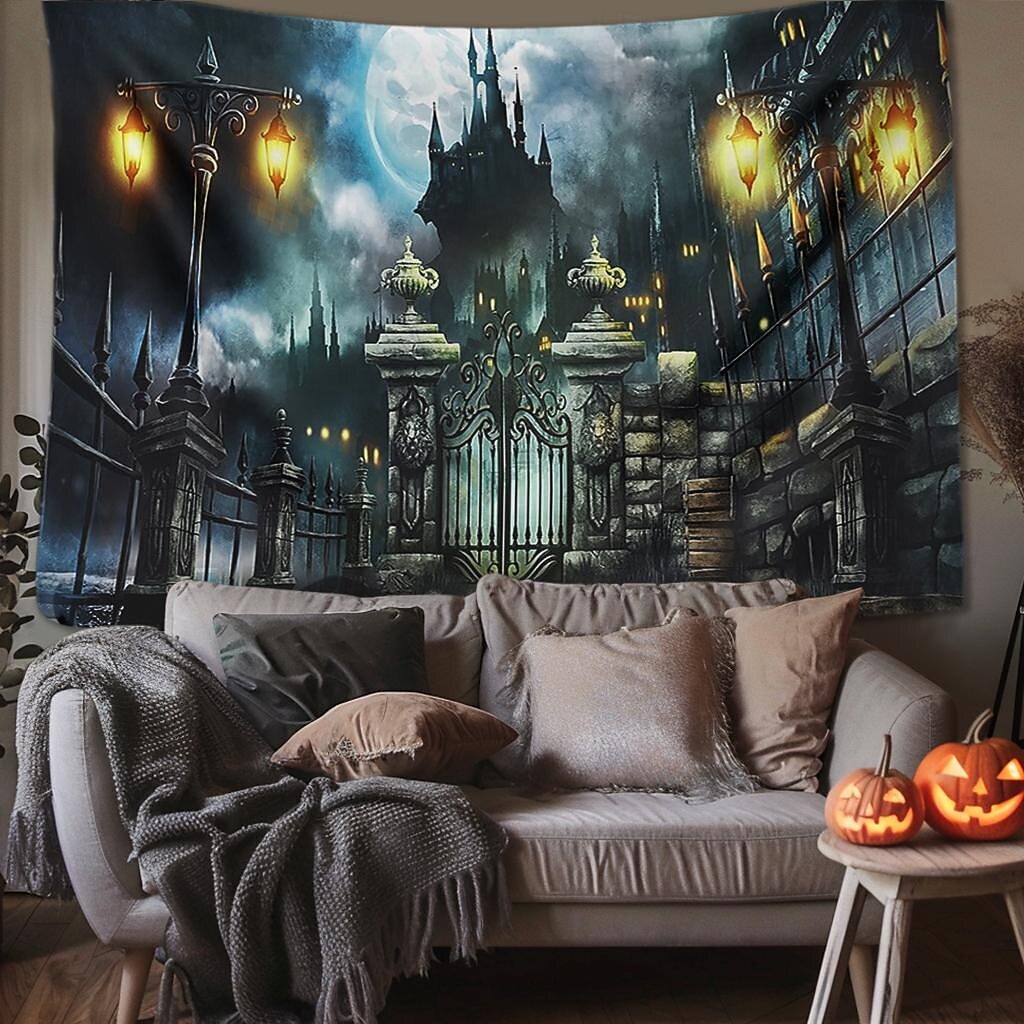 halloween dekorációk gobelin jack o lámpás tök dekor fal művészet nagy függő gobelin falfestmény dekoráció fénykép háttér takaró függöny otthon hálószoba nappali koponya csontváz denevér temető 2025 - $13.99 –P14