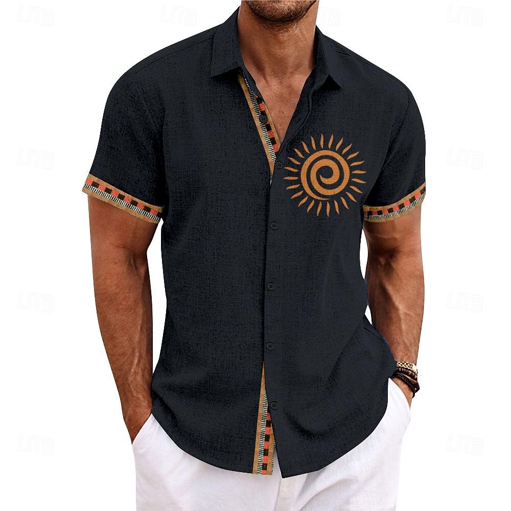 Homme Ethnique Chemise Chemise boutonnée Manche Courte Décontractées Tribal Vacances du quotidien Eté Printemps Col rabattu Boutonner Impression 3D Noir Rouge Vert Gris de 2025 ? GBP £18 –P4