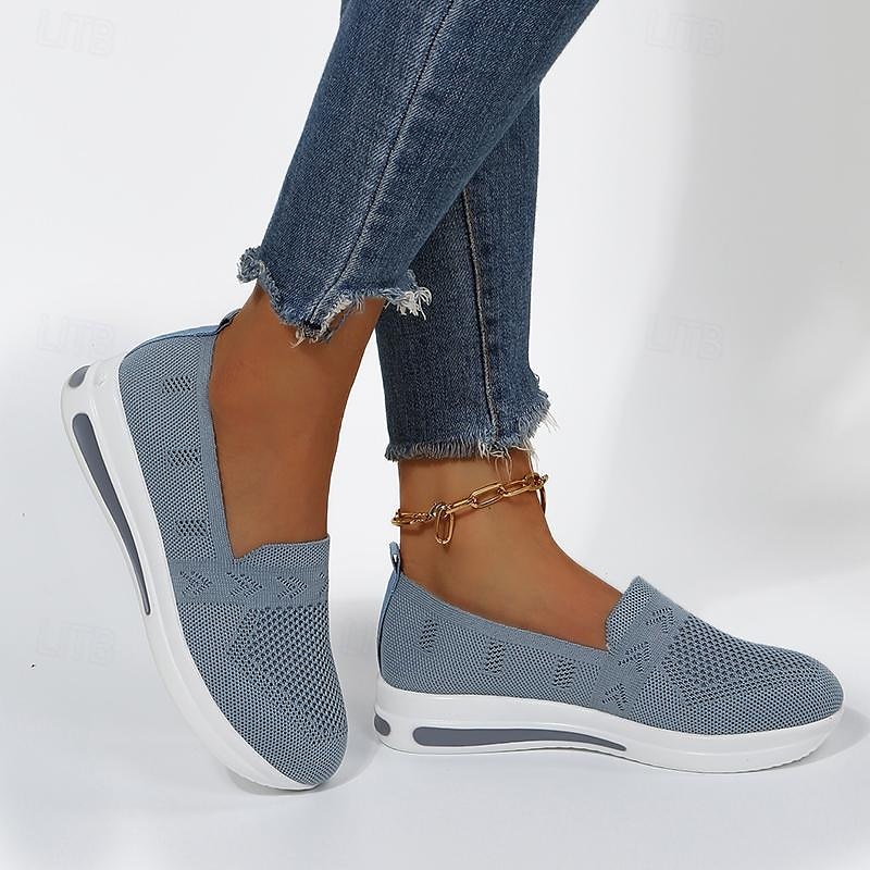 Pentru femei Adidași Mărime Plus Size Pantofi Flyknit Zilnic Mată Toc Platformă Vârf rotund Plimbare Sintetice Loafer Negru Albastru Închis Gri 2025 - $19.99 –P4