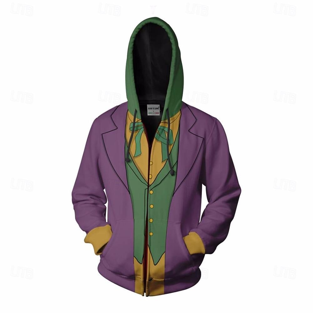 Joker Joker Ytterklær Hettegenser med glidelås Animé 3D Lomme foran Graphic Kengurulomme Til Par Herre Dame Voksne Halloween Karneval Maskerade 3D-utskrift Fritid / hverdag 2025 - $31.99 –P2