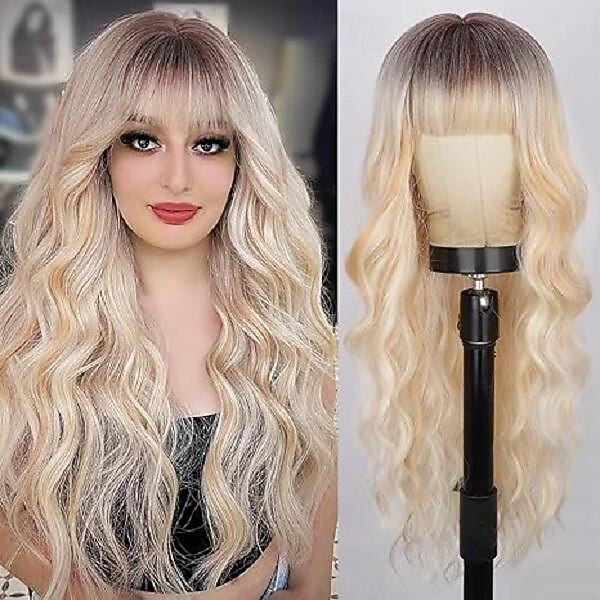 Parrucca con frangia parrucca ondulata lunga per donne parrucche sintetiche ricce capelli dall'aspetto naturale resistenti al calore parrucche per uso quotidiano festa cosplay 26 pollici parrucche di del 2025 a $24.99 –P3