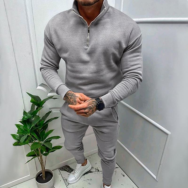 Per uomo Tuta Da Ginnastica Tuta da ginnastica Felpa con cerniera a un quarto Aalbicocca Nero Bianco Rosso Grigio chiaro Colletto Mao Liscio 2 pezzi Sportivo Giornaliero Per eventi Streetwear del 2025 a $31.99 –P8